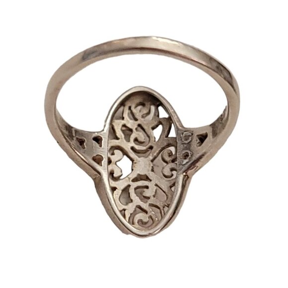 Sterling Silver 925 Oval Filigree Ring Size 7 E893 - Picture 5 of 9